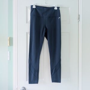 High Waisted Steel Blue Legging With Mesh Detail